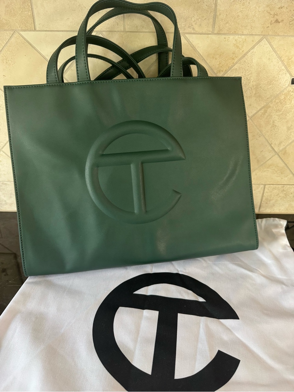 Telfar olive green Tote with Black Logo